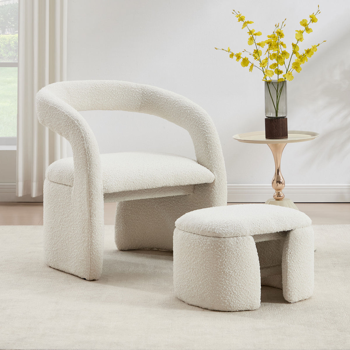 Eva Boucle Accent Chair with Ottoman
