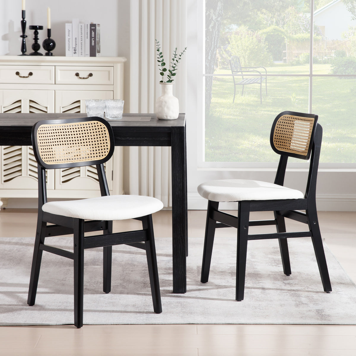 Eric Mid-Century Modern Cane Dining Chairs (Set of 2)