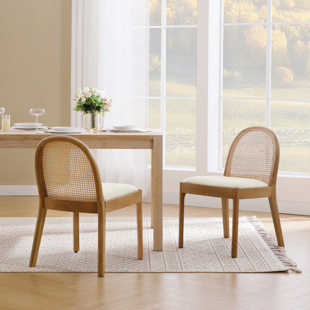Luna Rattan Dining Chairs — White · Fur