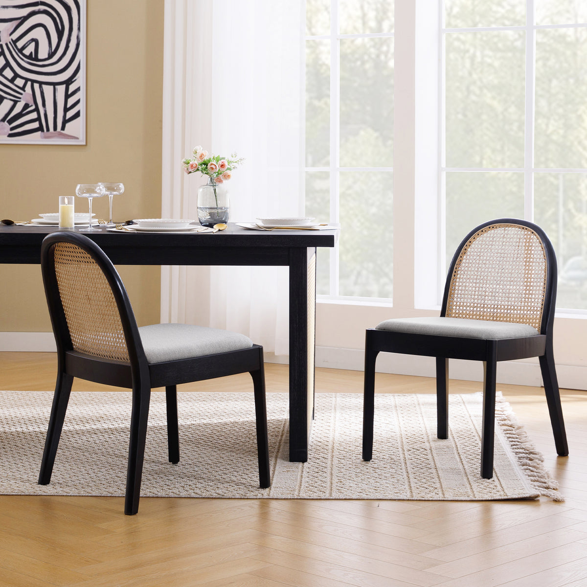 Luna Rattan Dining Chairs — Gray · Linen