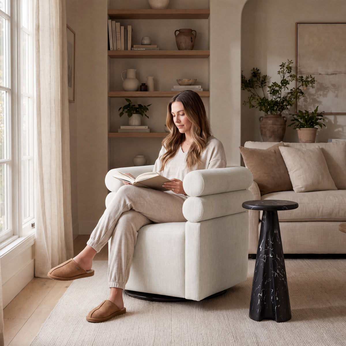 Asher Genuine Leather Swivel Lounge Chair
