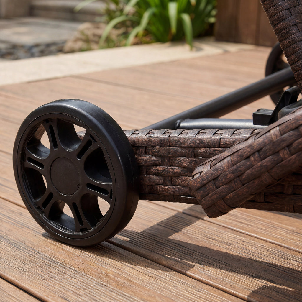 Brich Rattan Chaise Lounge with wheels (Set of 2)