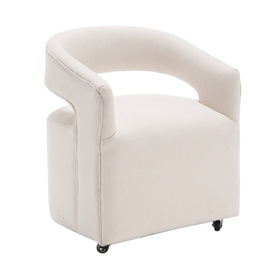 Modern Upholstered Barrel Rolling Dining Chair
