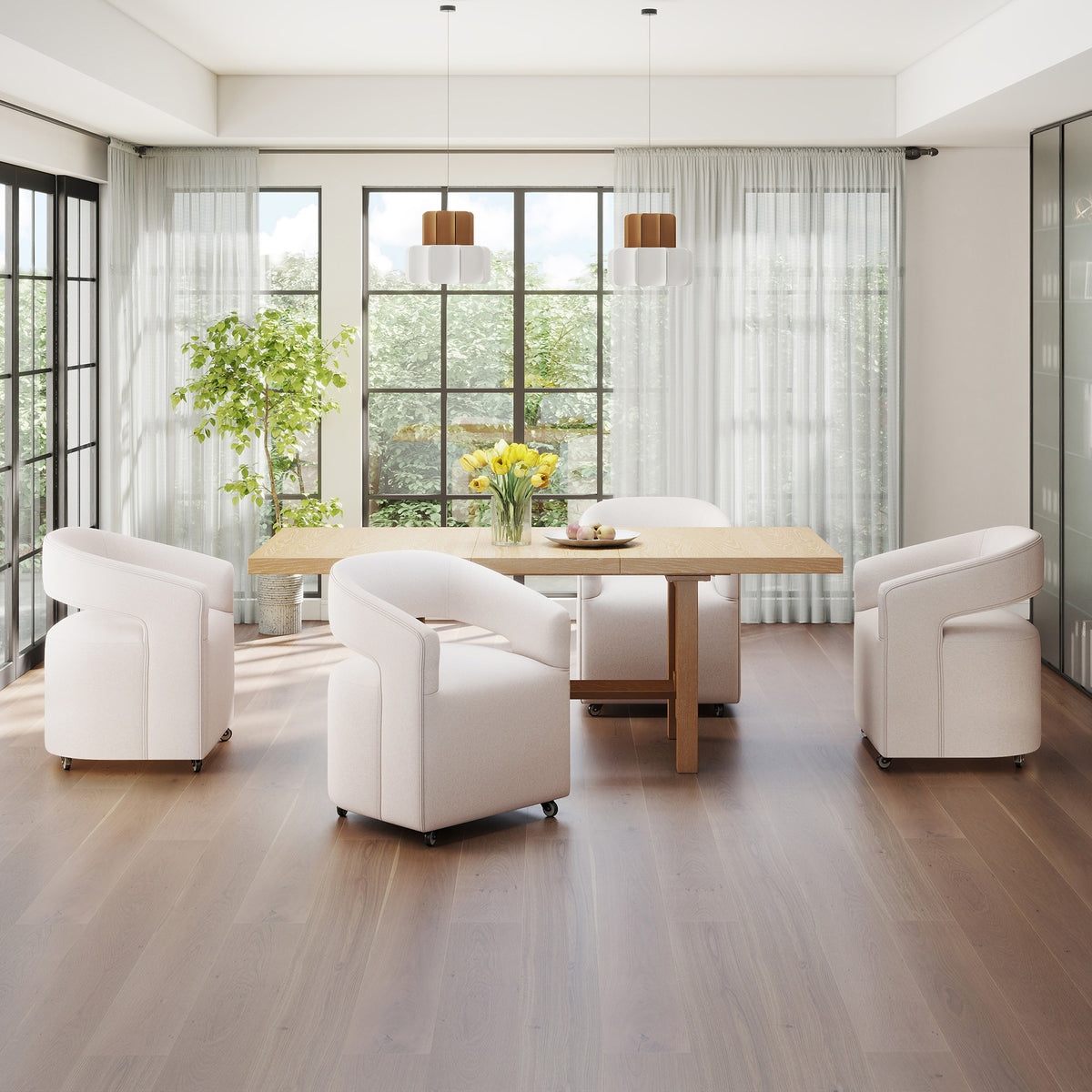 Modern Upholstered Barrel Rolling Dining Chair