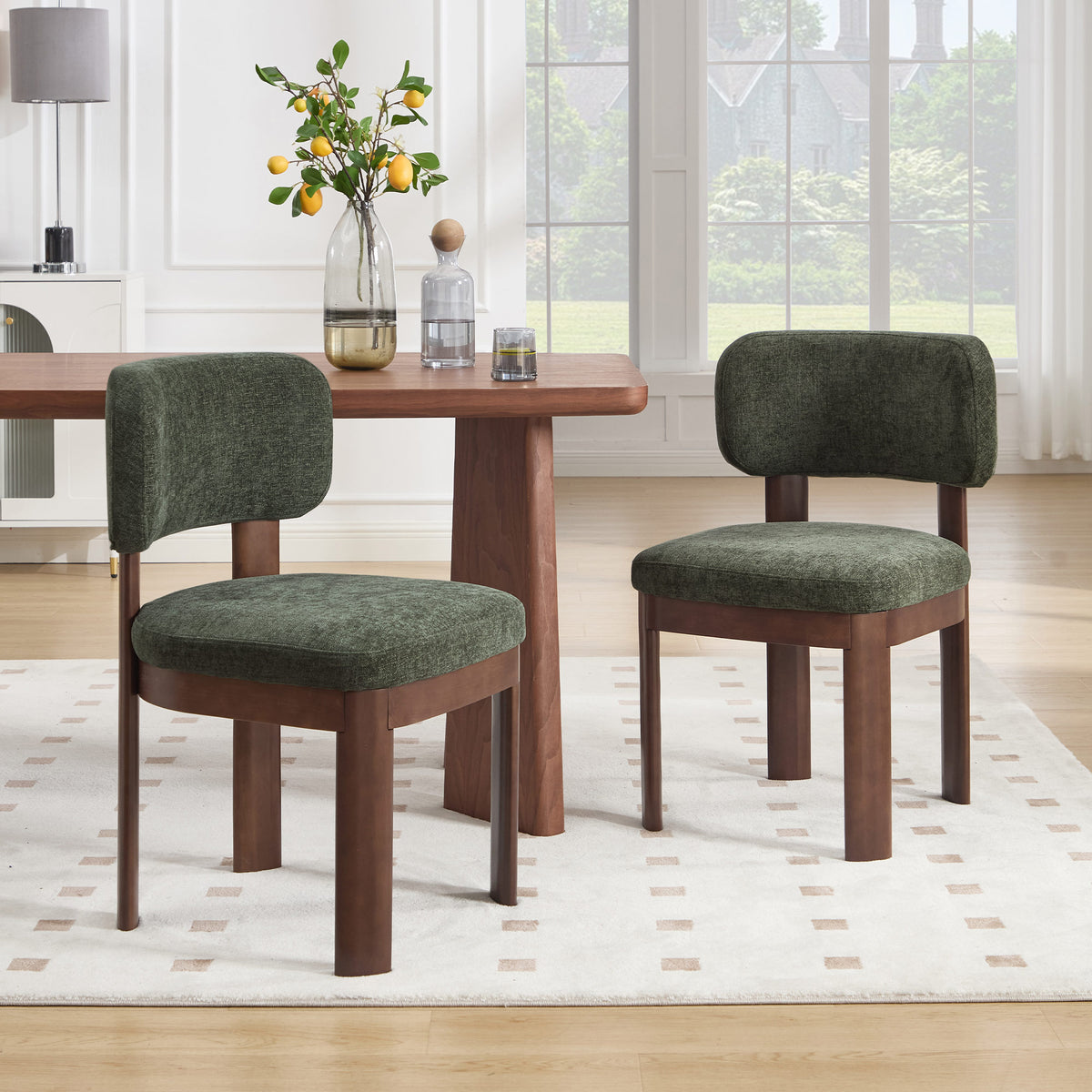 Sophie Wood Dining Chairs — Linen Green