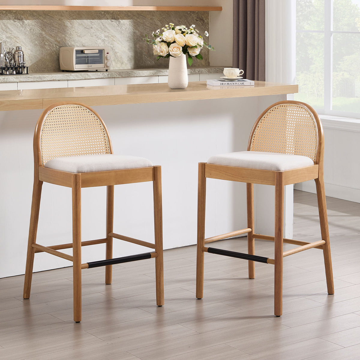 Luna Rattan Bar Stools — 29''