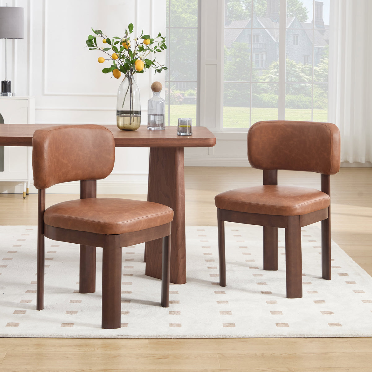 Sophie Wood Dining Chairs — PU Brown